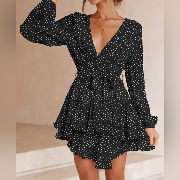 NWOT Tie Waist Long Sleeve Ruffle Mini Swing Dress Size XL - Picture 2 of 8